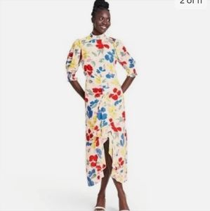 Floral Mock Neck Cascade Ruffle Dress NWT